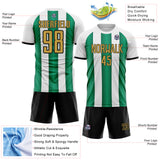 Custom White Old Gold Kelly Green-Black Gradient Vertical Stripe Argentina Style Sublimation Soccer Uniform Jersey