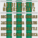 Custom White Old Gold Kelly Green-Black Gradient Vertical Stripe Argentina Style Sublimation Soccer Uniform Jersey