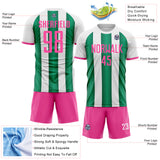 Custom White Pink-Kelly Green Gradient Vertical Stripe Argentina Style Sublimation Soccer Uniform Jersey
