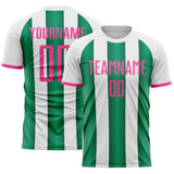 Custom White Pink-Kelly Green Gradient Vertical Stripe Argentina Style Sublimation Soccer Uniform Jersey