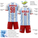 Custom White Red-Light Blue Gradient Vertical Stripe Argentina Style Sublimation Soccer Uniform Jersey