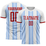 Custom White Red-Light Blue Gradient Vertical Stripe Argentina Style Sublimation Soccer Uniform Jersey
