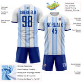 Custom White Royal-Light Blue Gradient Vertical Stripe Argentina Style Sublimation Soccer Uniform Jersey