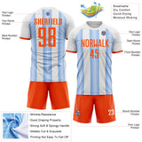 Custom White Orange-Light Blue Gradient Vertical Stripe Argentina Style Sublimation Soccer Uniform Jersey