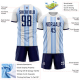 Custom White Navy-Light Blue Gradient Vertical Stripe Argentina Style Sublimation Soccer Uniform Jersey