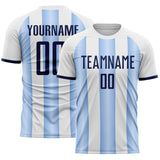 Custom White Navy-Light Blue Gradient Vertical Stripe Argentina Style Sublimation Soccer Uniform Jersey