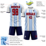 Custom White Red Light Blue-Navy Gradient Vertical Stripe Argentina Style Sublimation Soccer Uniform Jersey