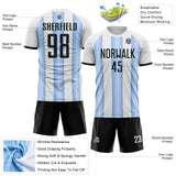 Custom White Black-Light Blue Gradient Vertical Stripe Argentina Style Sublimation Soccer Uniform Jersey