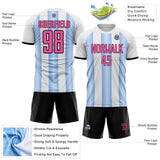 Custom White Pink Light Blue-Black Gradient Vertical Stripe Argentina Style Sublimation Soccer Uniform Jersey
