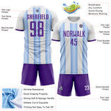 Custom White Purple-Light Blue Gradient Vertical Stripe Argentina Style Sublimation Soccer Uniform Jersey
