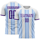 Custom White Purple-Light Blue Gradient Vertical Stripe Argentina Style Sublimation Soccer Uniform Jersey
