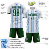 Custom White Green-Light Blue Gradient Vertical Stripe Argentina Style Sublimation Soccer Uniform Jersey