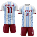 Custom White Crimson-Light Blue Gradient Vertical Stripe Argentina Style Sublimation Soccer Uniform Jersey
