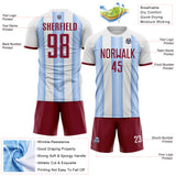 Custom White Crimson-Light Blue Gradient Vertical Stripe Argentina Style Sublimation Soccer Uniform Jersey