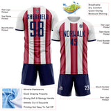 Custom White Navy-Crimson Gradient Vertical Stripe Argentina Style Sublimation Soccer Uniform Jersey