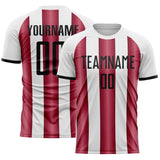 Custom White Black-Crimson Gradient Vertical Stripe Argentina Style Sublimation Soccer Uniform Jersey