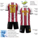 Custom White Gold Crimson-Black Gradient Vertical Stripe Argentina Style Sublimation Soccer Uniform Jersey