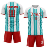 Custom White Red-Teal Gradient Vertical Stripe Argentina Style Sublimation Soccer Uniform Jersey