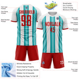 Custom White Red-Teal Gradient Vertical Stripe Argentina Style Sublimation Soccer Uniform Jersey