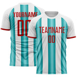 Custom White Red-Teal Gradient Vertical Stripe Argentina Style Sublimation Soccer Uniform Jersey