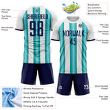 Custom White Navy-Teal Gradient Vertical Stripe Argentina Style Sublimation Soccer Uniform Jersey