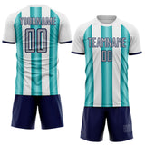 Custom White Gray Teal-Navy Gradient Vertical Stripe Argentina Style Sublimation Soccer Uniform Jersey