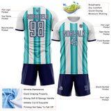Custom White Gray Teal-Navy Gradient Vertical Stripe Argentina Style Sublimation Soccer Uniform Jersey