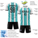 Custom White Black-Teal Gradient Vertical Stripe Argentina Style Sublimation Soccer Uniform Jersey