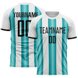 Custom White Black-Teal Gradient Vertical Stripe Argentina Style Sublimation Soccer Uniform Jersey