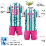 Custom White Pink-Teal Gradient Vertical Stripe Argentina Style Sublimation Soccer Uniform Jersey