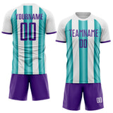 Custom White Purple-Teal Gradient Vertical Stripe Argentina Style Sublimation Soccer Uniform Jersey