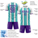 Custom White Purple-Teal Gradient Vertical Stripe Argentina Style Sublimation Soccer Uniform Jersey