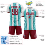 Custom White Crimson-Teal Gradient Vertical Stripe Argentina Style Sublimation Soccer Uniform Jersey
