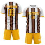 Custom White Gold-Brown Gradient Vertical Stripe Argentina Style Sublimation Soccer Uniform Jersey