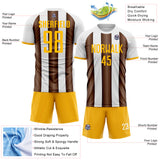 Custom White Gold-Brown Gradient Vertical Stripe Argentina Style Sublimation Soccer Uniform Jersey