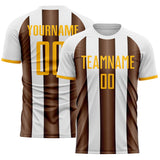 Custom White Gold-Brown Gradient Vertical Stripe Argentina Style Sublimation Soccer Uniform Jersey