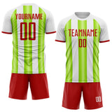 Custom White Red-Neon Green Gradient Vertical Stripe Argentina Style Sublimation Soccer Uniform Jersey