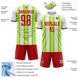 Custom White Red-Neon Green Gradient Vertical Stripe Argentina Style Sublimation Soccer Uniform Jersey