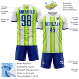 Custom White Royal-Neon Green Gradient Vertical Stripe Argentina Style Sublimation Soccer Uniform Jersey