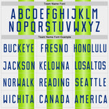 Custom White Royal-Neon Green Gradient Vertical Stripe Argentina Style Sublimation Soccer Uniform Jersey