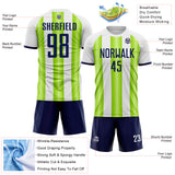 Custom White Navy-Neon Green Gradient Vertical Stripe Argentina Style Sublimation Soccer Uniform Jersey