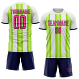 Custom White Pink Neon Green-Navy Gradient Vertical Stripe Argentina Style Sublimation Soccer Uniform Jersey