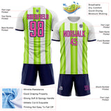 Custom White Pink Neon Green-Navy Gradient Vertical Stripe Argentina Style Sublimation Soccer Uniform Jersey