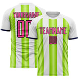 Custom White Pink Neon Green-Navy Gradient Vertical Stripe Argentina Style Sublimation Soccer Uniform Jersey