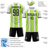 Custom White Black-Neon Green Gradient Vertical Stripe Argentina Style Sublimation Soccer Uniform Jersey