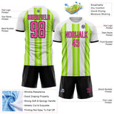 Custom White Pink Neon Green-Black Gradient Vertical Stripe Argentina Style Sublimation Soccer Uniform Jersey