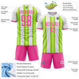 Custom White Pink-Neon Green Gradient Vertical Stripe Argentina Style Sublimation Soccer Uniform Jersey