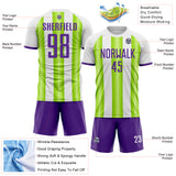 Custom White Purple-Neon Green Gradient Vertical Stripe Argentina Style Sublimation Soccer Uniform Jersey