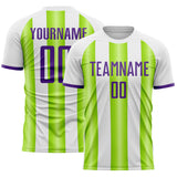 Custom White Purple-Neon Green Gradient Vertical Stripe Argentina Style Sublimation Soccer Uniform Jersey