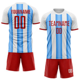 Custom White Red-Powder Blue Gradient Vertical Stripe Argentina Style Sublimation Soccer Uniform Jersey